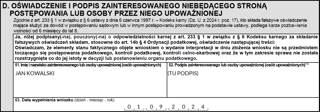 Oświadczenie i podpis