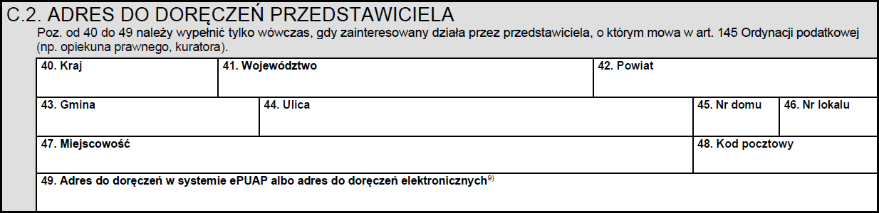 Adres do doręczeń przedstawiciela