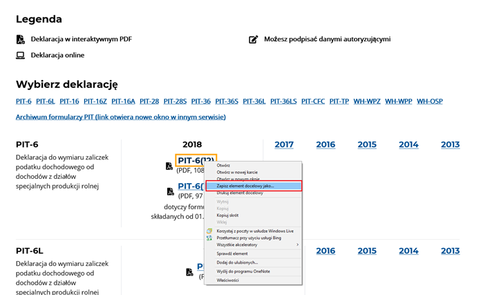 Pobieranie i zapisywanie formularza na komputerze